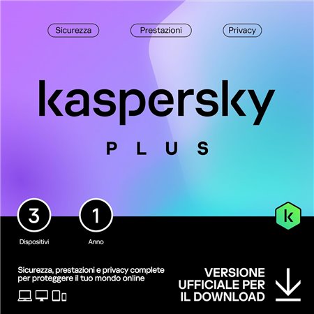 KASPERSKY PLUS 2024  PC / MAC / ANDROID/ IOS -1 ANNO- 3 DISPOSITIVI