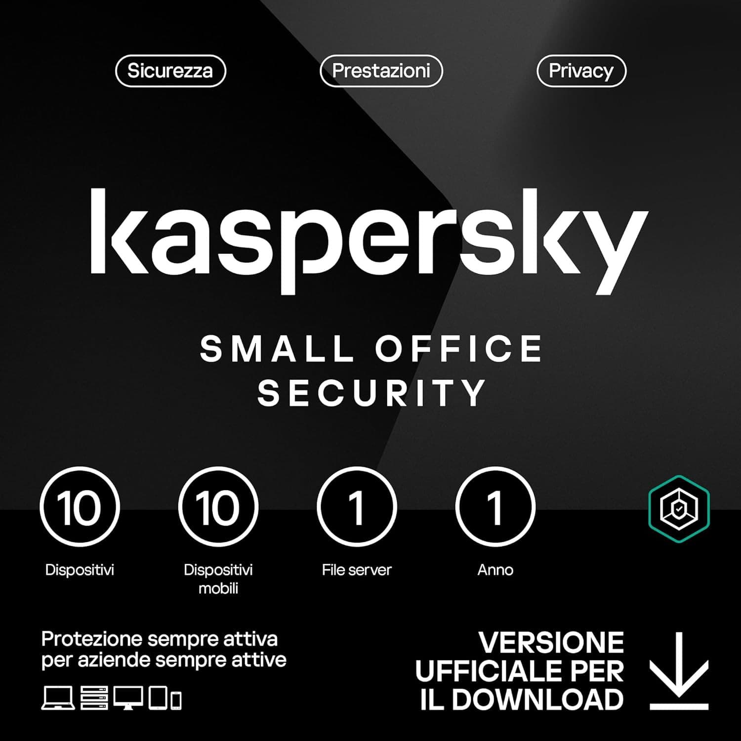 KASPERSKY SMALL OFFICE SECURITY  - PC / MAC / ANDROID/ IOS-10 UTENTI- 1 SERVER - 1 ANNO GLOBAL VERSION