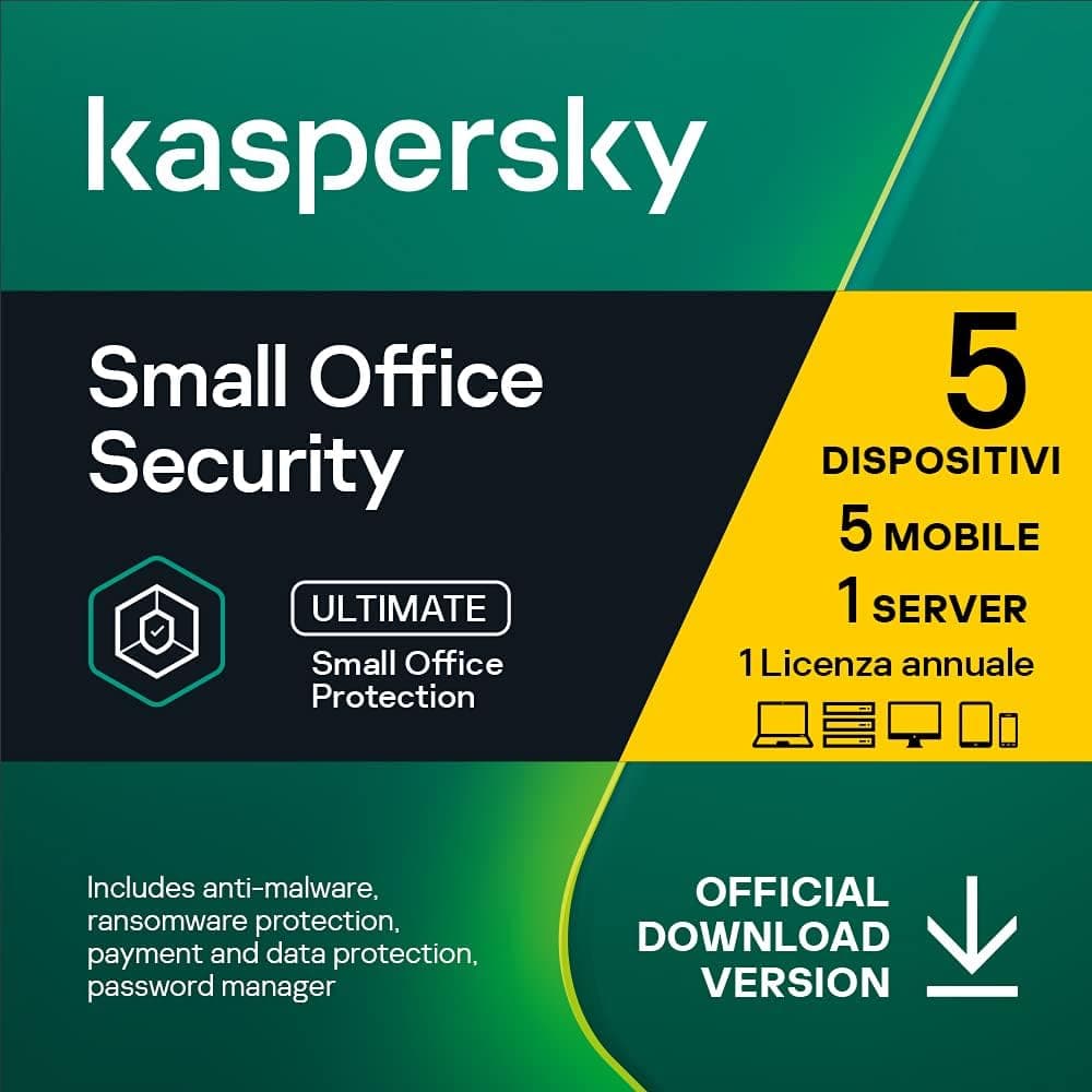 KASPERSKY SMALL OFFICE SECURITY 2025 - PC / MAC / ANDROID/ IOS - 5 UTENTI - 1 SERVER - 1 ANNO GLOBAL VERSION