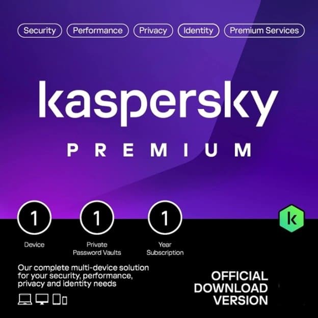 KASPERSKY PREMIUM 2026 PC / MAC / ANDROID/ IOS -1 ANNO- 1 DISPOSITIVO