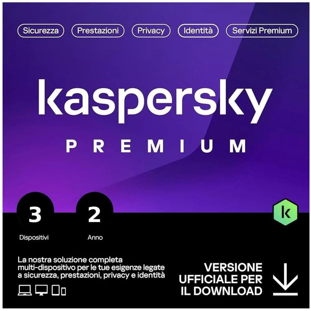 KASPERSKY PREMIUM 2026 PC / MAC / ANDROID/ IOS -2 ANNI- 3 DISPOSITIVI